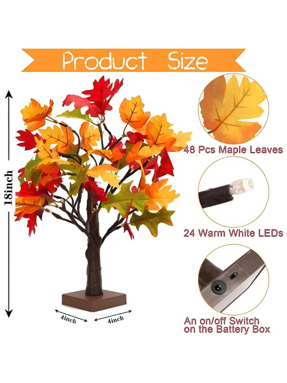 24 LED Fall Lighted Maple Tree Light, Thanksgiving Table Light - Picture 2 of 7